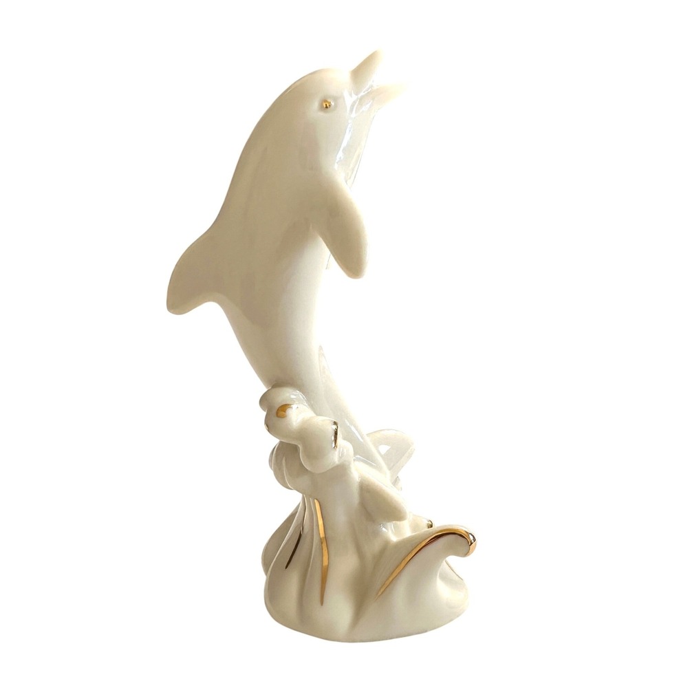 Lenox Dolphin Figurine Ivory 24 K Gold Porcelain Gold Animal Trio Collection